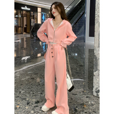 批发网红休闲运动套<b class='q'>装</b>女春季时尚减龄洋气高级感粉色卫衣阔腿裤两件套