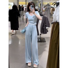 批发休闲<b class='q'>运动</b>套装女夏款2026新款流行港风高级感韩版显瘦阔腿裤两件套