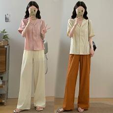 批发可盐可甜气质名媛欧货巨显瘦遮肉<b class='q'>职业</b>通勤<b class='q'>衬衫</b>两件套装<b class='q'>女</b>夏季