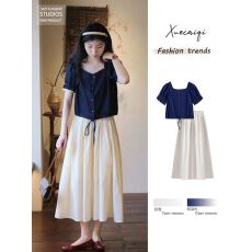 批发夏季2026新款搭配一整套时尚茶系穿搭独特上衣微胖遮肉套装<b class='q'>连衣裙</b>