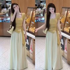 批发致简优衣法式不规则开叉绑带无袖背心<b class='q'>女</b>夏季高腰宽松阔腿裤<b class='q'>两件</b>套