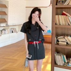 批发韩系<b class='q'>时尚</b>套装女2026夏新款减龄卡通刺绣短袖休闲短裙两件套