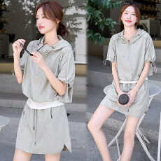 批发假两件短袖抽绳薄款上衣<b class='q'>女</b>2026新款夏季休闲运动半裙显瘦短款<b class='q'>套装</b>