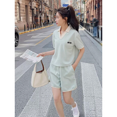 批发polo领短袖上衣短<b class='q'>裤</b>两件套女夏季俏皮活泼减龄学院风休闲运动<b class='q'>套装</b>