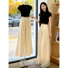 批发2026超火穿搭一整套女春夏新款修身显瘦短袖<b class='q'>t</b><b class='q'>恤</b>阔腿长<b class='q'>裤</b>两件套<b class='q'>装</b>