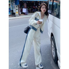 批发牛仔拼接休闲运动套装女<b class='q'>春</b>季2026新款两件套流行减龄学院风