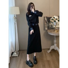 批发高级感黑色时尚套装裙女秋2026新款洋气<b class='q'>显瘦</b>卫衣半身裙气质两件套