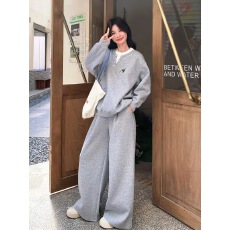 批发灰色休闲运动学院风套<b class='q'>装</b>女秋2026<b class='q'>新款</b>韩版假两件卫衣阔腿<b class='q'>裤</b><b class='q'>两件套</b>