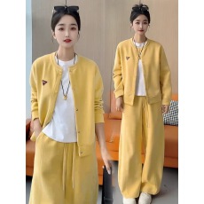 批发休闲运动套装女2026秋季新款宽松显瘦纽扣开衫外套阔腿裤两件套潮