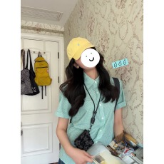 批发【原版1：1 适合抖音淘宝直播】纯棉薄荷绿色格子<b class='q'>衬衫</b>宽松格纹