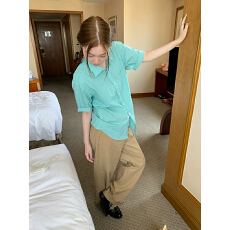 批发【原版1：1 适合抖音淘宝直播】纯棉薄荷绿色格子<b class='q'>衬衫</b>宽松格纹