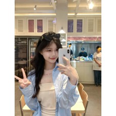 批发【原布棉走线工整，博主热推/适合品质店】宋某恩同款浅蓝衬衫