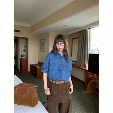 批发【原版1:1适合直播品质店】经典格纹衬衫复古基础格子衬衣叠穿