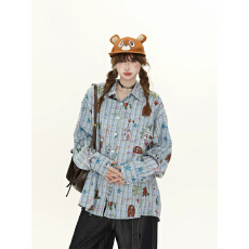 批发【走线工整适合品质店铺】<b class='q'>格子衬衫</b>刺绣衬衣涂鸦蓝色红色格纹外套