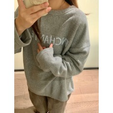 适合品质店铺/宽松休闲设计感字母毛巾刺绣圆领内搭加绒厚T恤