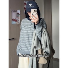 批发原版品质，适合品质店/小狗刺绣条纹毛衣<b class='q'>宽松</b>撞色<b class='q'>针织衫</b>慵懒风