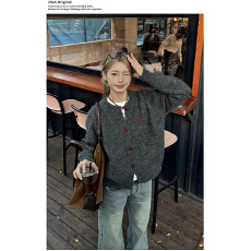 原版原色，直播品质/兔毛针织毛衣开衫爱心纽扣猫猫刺绣重磅加厚