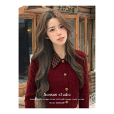 批发原版1:1.直播品质/假两件<b class='q'>针织</b>外套<b class='q'>短款</b>红色毛衣<b class='q'>开衫</b>圣诞节新年