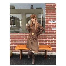 原版1:1,适合直播品质店/美式复古格纹衬衫秋宽松长袖衬衣外套