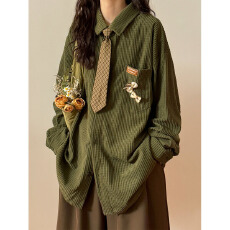 批发适合品质店铺/日系复古华夫格衬衫长袖<b class='q'>开衫</b>外套领带休闲衬衣