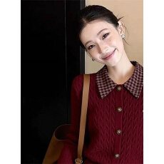 批发原版1:1.直播品质/假两件针织外套短款红色毛衣<b class='q'>开衫</b>圣诞节新年