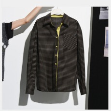 批发原版1:1/经典复古格子衬衫百搭拼接设计宽松休闲长袖上衣外搭