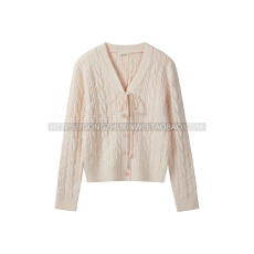 批发原版1:1/粉色软糯麻花系绳V领毛衣女<b class='q'>冬</b>长袖针织开衫外套上衣