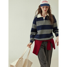 批发原版1:1，适合直播品质店/刺绣条纹针织毛衣春秋季新款宽松