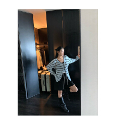 批发原版1:1，前后双面纽扣/蓝条纹针织开衫毛<b class='q'>衣外套</b>挂脖吊带上衣