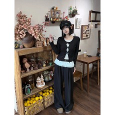 批发原版1:1/直播品质款/实价/韩系假两件镂空蕾丝t恤修身打底衫上衣