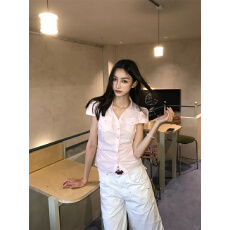 批发纯棉缩过水/版型做工1：1/实价/短袖衬衫橡皮收腰<b class='q'>短款</b>衬衣