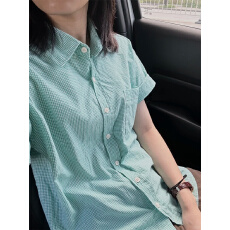 批发原版1：1/ 适合抖音淘宝直播/纯棉薄荷绿色格子<b class='q'>衬衫</b>宽松格纹