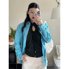 批发原版1:1 直播品质款/蓝色格纹长袖<b class='q'>衬衫</b>韩系宽松<b class='q'>格子</b>上衣