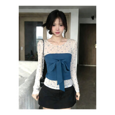 原版1:1 /直播品质/实价/宋某恩两件套蓝色小碎花修身长袖T恤内搭