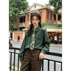 批发适合品质店铺美式复古学院风领带纯色百搭叠穿长袖衬衫衬衣