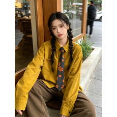 批发适合品质店铺美式复古学院风领带纯色百搭叠穿长袖衬衫衬衣