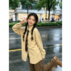 批发适合品质店铺美式复古学院风领带纯色百搭叠穿长袖衬衫衬衣