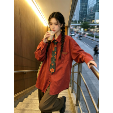 批发适合品质店铺美式复古学院风领带纯色百搭叠穿长袖衬衫衬衣