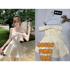 批发实拍新款纯欲名媛气质一字肩吊带蝴蝶结蓬蓬<b class='q'>裙</b>收腰生日<b class='q'>礼服</b>连衣<b class='q'>裙</b>