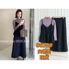 批发法式碎花吊带连衣裙套装女秋季内搭打底衫+吊带+半裙三件套