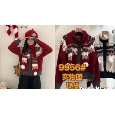 批发红色提花马年毛衣外套女2026加围巾秋冬新款元旦跨年喜庆圣诞上衣
