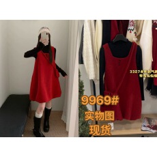 批发圣诞款加厚毛呢背心裙内搭两件套休闲气质减龄少女花苞中长连衣裙