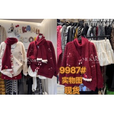 2025秋冬新品小马刺绣圆领毛衣➕围巾宽松百搭两件套