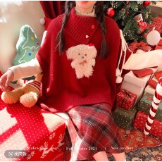 批发斗篷小狗 甜美风不规则毛衣女<b class='q'>秋冬</b>新年穿搭上衣打底+半裙三件套