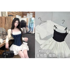 批发法式性感蕾丝拼接条纹吊带连衣裙女<b class='q'>夏</b>季纯欲辣妹收腰显瘦蓬蓬短裙