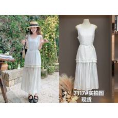 批发白色木耳边拼接背心裙女夏季新款法式温柔风减龄气质<b class='q'>假两件</b>长裙子