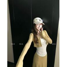 批发新款韩系松弛感显瘦通勤舒适短开衫+吊带+松紧腰<b class='q'>半身裙</b>套装