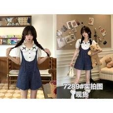 批发2026新款背带裤上衣减龄套装女夏季波点<b class='q'>连体裤</b>高腰<b class='q'>阔</b>腿短裤两件套