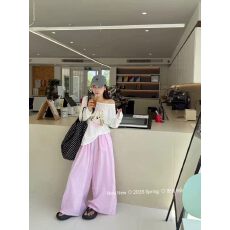 批发实拍 2026夏季新款韩版<b class='q'>时尚</b>一字领宽松百搭卡通字T恤➕<b class='q'>裤</b>子两件套