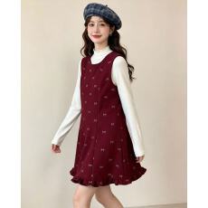 批发实拍法式蝴蝶结<b class='q'>印花</b><b class='q'>连衣裙</b>女2026秋季叠穿显瘦背心裙三件套